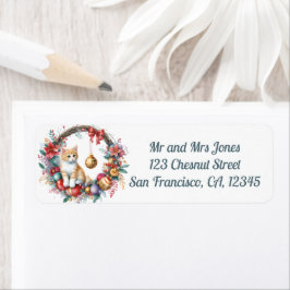 クリスマスに猫のフローラリース2-差出人住所 ラベル