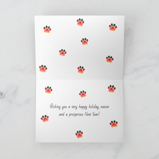 クリスマスに獣医のポー猫と犬の休日 シーズンカード (内部)