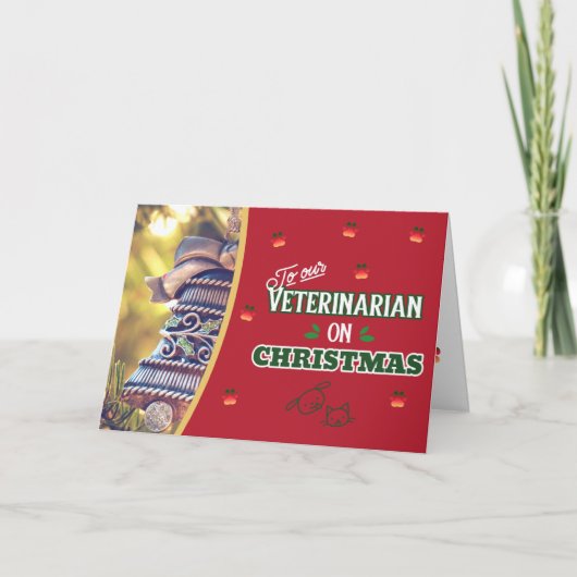 クリスマスに獣医のポー猫と犬の休日 シーズンカード (正面)