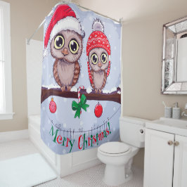 クリスマスに甘いフクロウ シャワーカーテン
