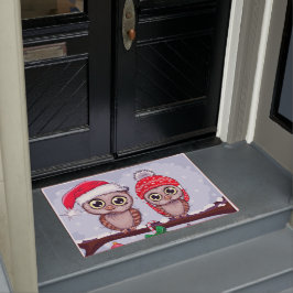 クリスマスに甘いフクロウ ドアマット