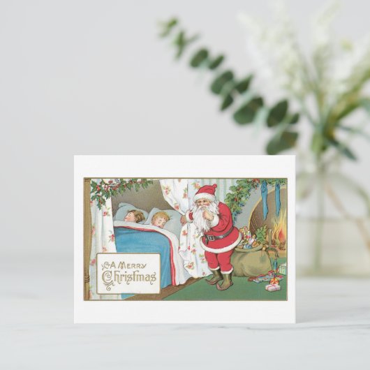 クリスマスに眠れる子供とサンタ シーズンポストカード (スタンド正面)