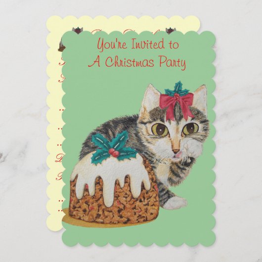 クリスマスに着替えたかわいい灰色の虎猫の子猫 招待状 (正面/裏面)