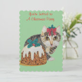 クリスマスに着替えたかわいい灰色の虎猫の子猫 招待状 (スタンド正面)