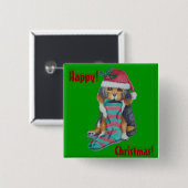 クリスマスに着飾ったかわいいグレーの子猫のタビーネコ 缶バッジ (正面&裏面)