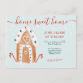 クリスマスに移動するジンジャーブレッドの家の新しい家 案内ポストカード (正面)