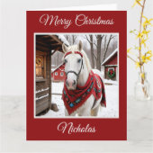 クリスマスに素朴農場で白馬 カード (黄色い花)