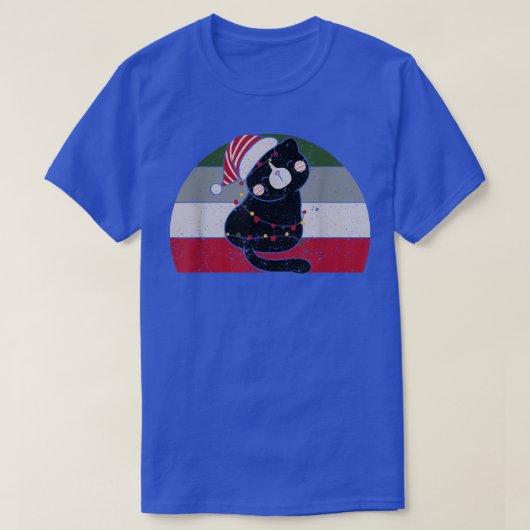 クリスマスに絡まった黒猫サンタクロースメリー Tシャツ (デザイン正面)