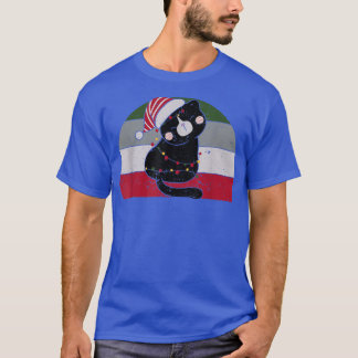 クリスマスに絡まった黒猫サンタクロースメリー Tシャツ