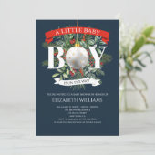 クリスマスに緑の赤ちゃんシャワーを浴びる途中の男の子 招待状 (スタンド正面)