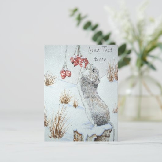 クリスマスに訪れるのかわいいネズミの雪景色 ポストカード (スタンド正面)