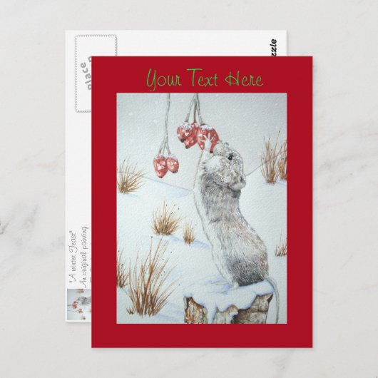 クリスマスに訪れるのかわいいネズミの雪景色 ポストカード (正面/裏面)