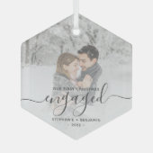 クリスマスに誓ったふたりのオリジナル写真 灰色のスクリプト ガラスオーナメント (正面)