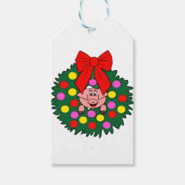 クリスマスに豚リース ギフトタグ