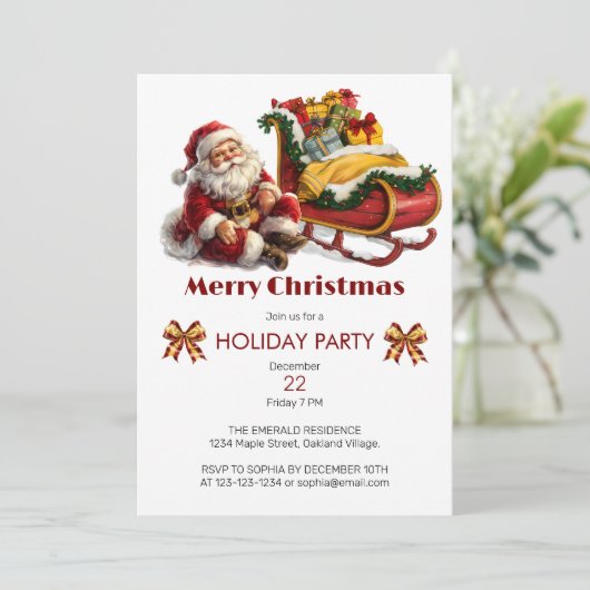 クリスマスに贈り物でいっぱいのサンタクロース 招待状 (スタンド正面)