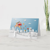 クリスマスに贈り物を届ける紙で切ったサンタ シーズンカード (正面)