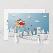 クリスマスに贈り物を届ける紙で切ったサンタ ポストカード (正面/裏面)