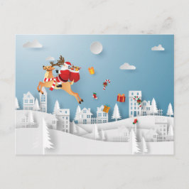 クリスマスに贈り物を届ける紙で切ったサンタ ポストカード