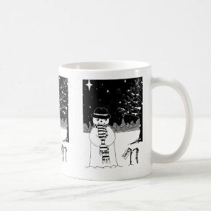 クリスマスに雪だるまの笑顔のかわいい雪景色 コーヒーマグカップ