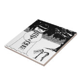 クリスマスに雪だるまの笑顔のかわいい雪景色 タイル (側面)