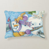 クリスマスに雪だるまを作るかわいい動物たち アクセントクッション (正面)