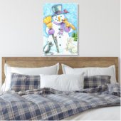 クリスマスに雪だるまを作るかわいい動物たち キャンバスプリント (インサイチュ (寝室))