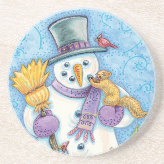 クリスマスに雪だるまを作るかわいい動物たち コースター (正面)