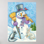 クリスマスに雪だるまを作るかわいい動物たち ポスター (正面)