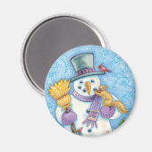 クリスマスに雪だるまを作るかわいい動物たち マグネット (正面/裏面)