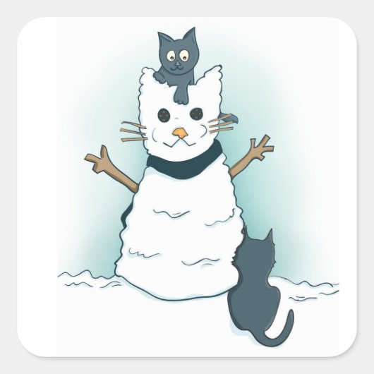 クリスマスに雪の猫を冬に作る子猫 スクエアシール (正面)