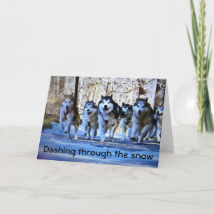 クリスマスに雪をかき分ける犬ぞり シーズンカード