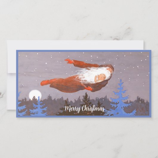 クリスマスに飛ぶヴィンテージのサンタと赤ちゃん シーズンカード (正面)