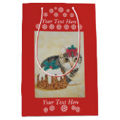 クリスマスに食べ物かわいいグレーの子猫のプリン ミディアムペーパーバッグ (正面)