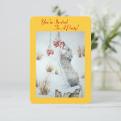 クリスマスに食べ物かわいいネズミの果実の雪のシーン 招待状 (スタンド正面)