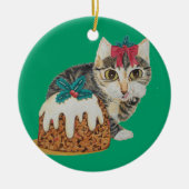 クリスマスに食べ物かわいい子猫のタビーキャットプリン セラミックオーナメント (正面)