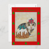 クリスマスに食べ物は可愛い子猫のタビーキャットプリン シーズンポストカード (正面/裏面)