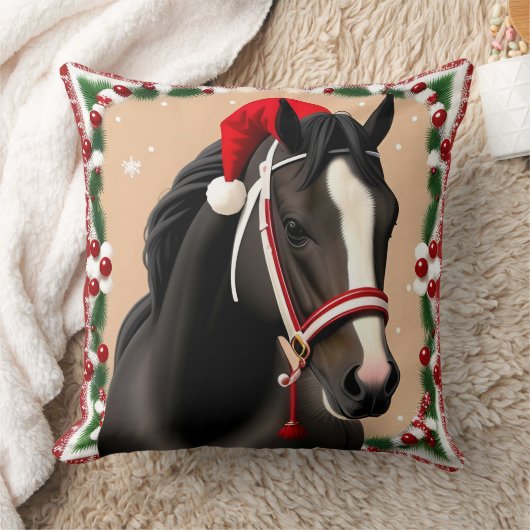 クリスマスに馬を着てフェスティバルサンタハット クッション (ブランケット)