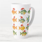 クリスマスに魚釣り好きのフィッシュサンタ カフェラテマグ (右アングル)