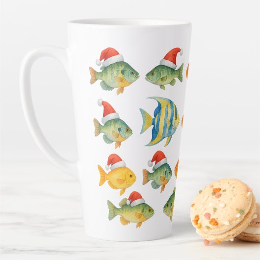 クリスマスに魚釣り好きのフィッシュサンタ カフェラテマグ (インサイチュ)