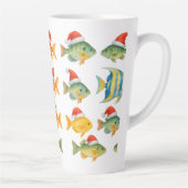 クリスマスに魚釣り好きのフィッシュサンタ カフェラテマグ (右)
