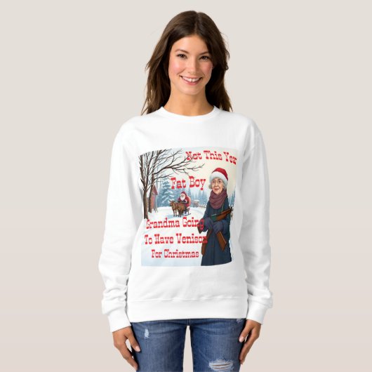 クリスマスに鹿肉を食べるおばあちゃん スウェットシャツ (正面フル)