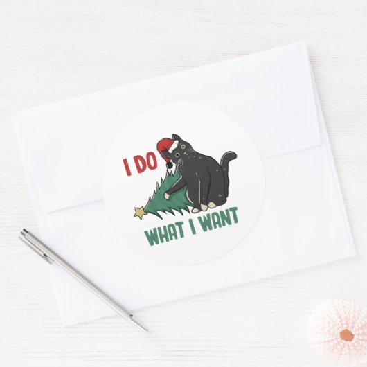 クリスマスに黒猫の休日を過ごしたいことをする ラウンドシール (封筒)