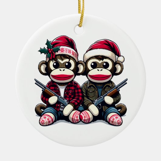 クリスマスにSockMonkeyハンター兄弟 セラミックオーナメント (正面)