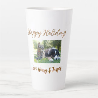 クリスマスのあいさつ ペット 犬 猫 写真 名前 カフェラテマグ