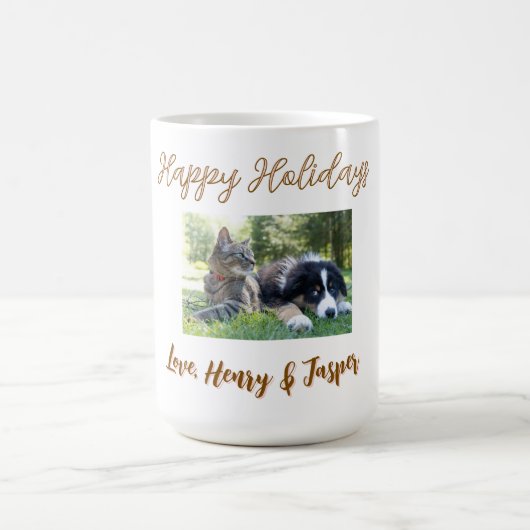 クリスマスのあたたかいお祝い ペット 犬 猫 写真 名前 コーヒーマグカップ (中央)