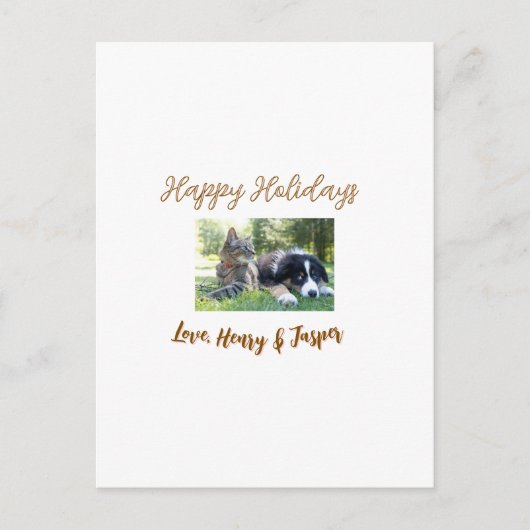 クリスマスのあたたかいお祝い ペット 犬 猫 写真 名前 ポストカード (正面)