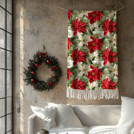 クリスマスのあったかフランネルブランケット 赤い花柄 リビングのアクセント フリースブランケット