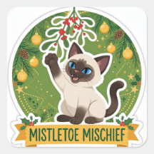 クリスマスのいたずら猫ステッカー ヤドリギ