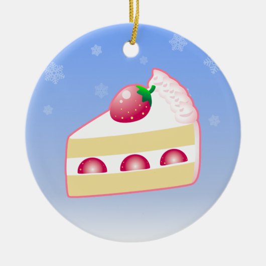 クリスマスのいちごのケーキ セラミックオーナメント (正面)