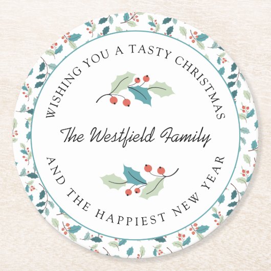 クリスマスのおいしいオリーをお祈り ラウンドペーパーコースター (正面)